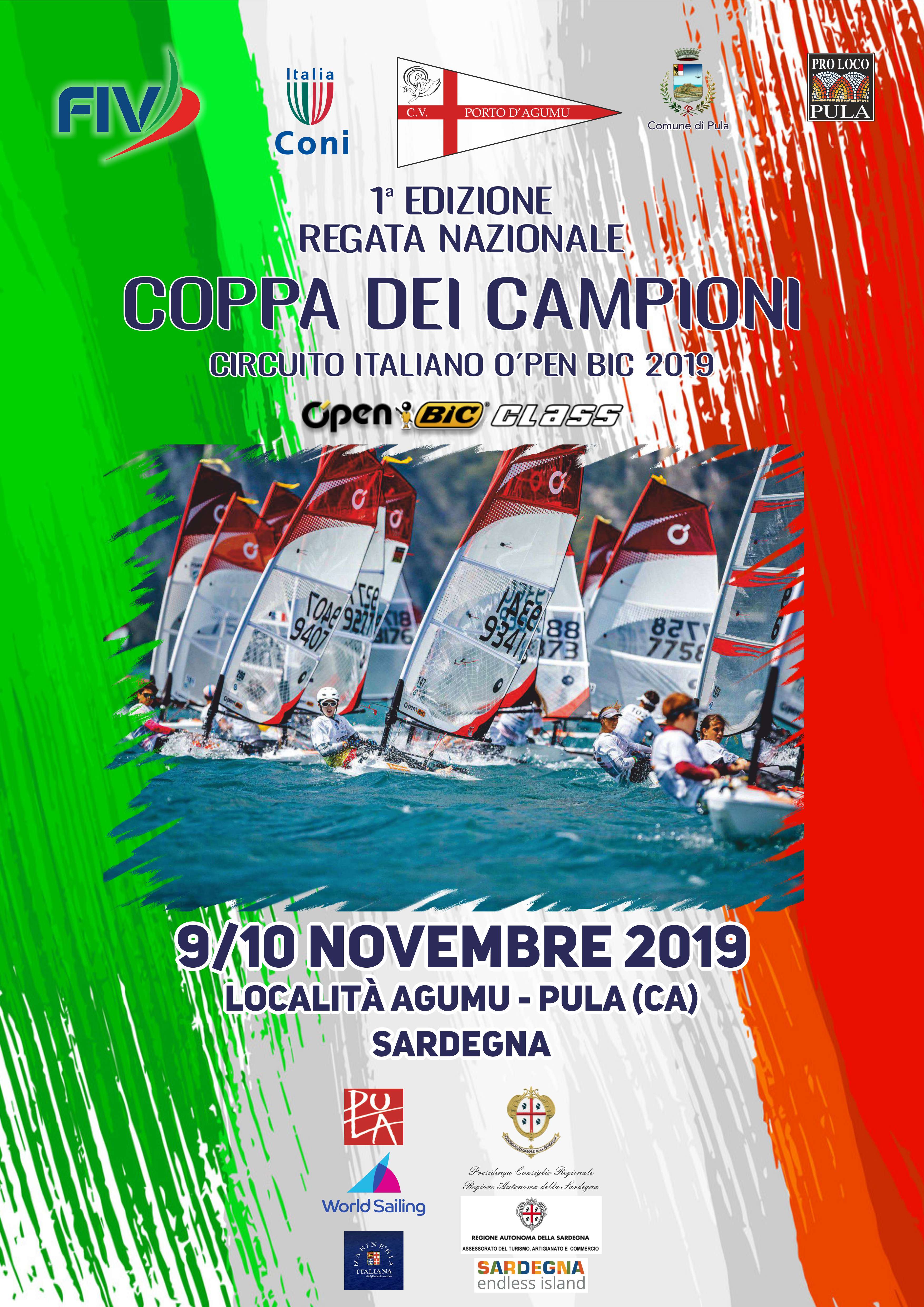 Locandina Coppa dei campioni - circuito Open'bic 9/10 Novembre 2019 Agumu - Pula